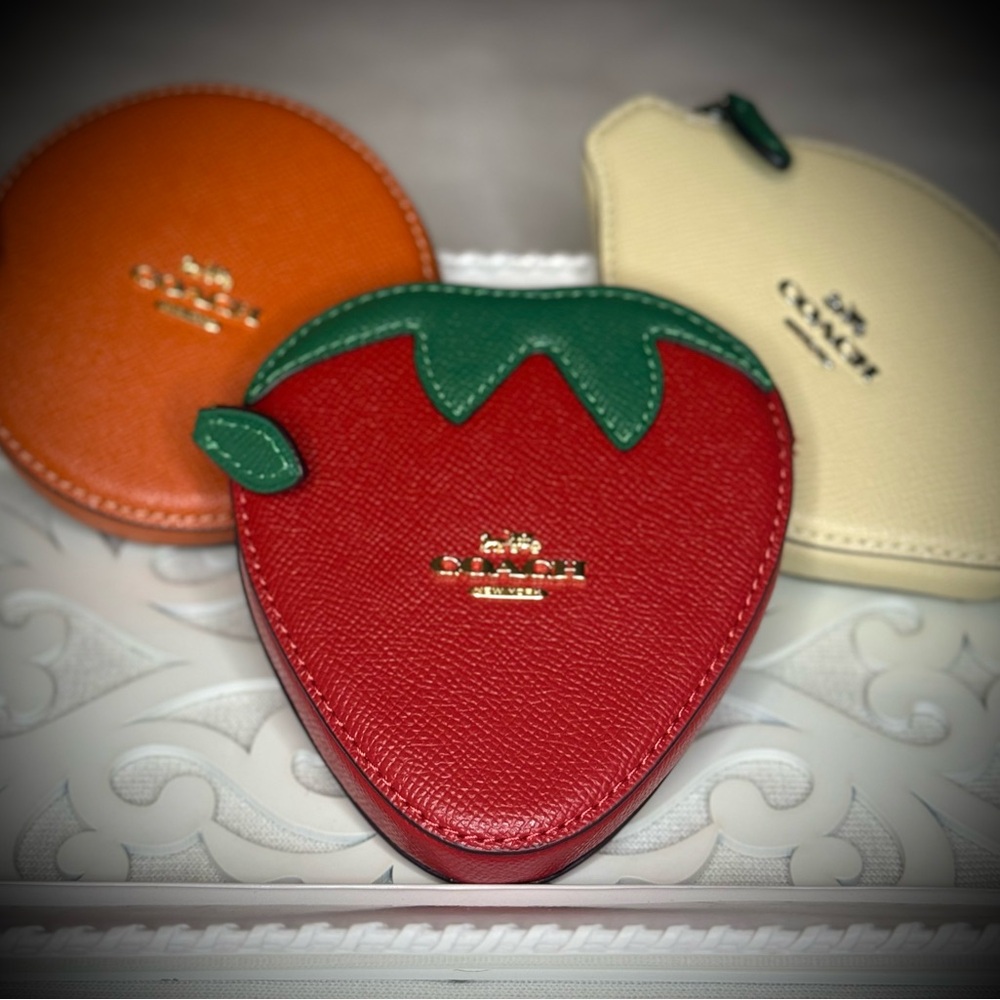 NWT Coach Strawberry Coin Case, Bold Red | Mini Cosmetic Case - Picture 7 of 8